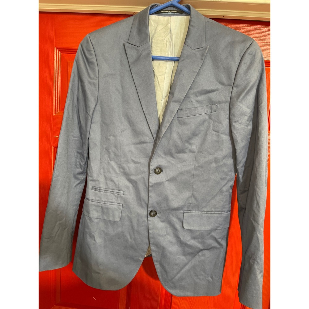 HM Slim Fit Blazer Mens Blue Gray Peak Lapel Two Button Sport Coat Jacket